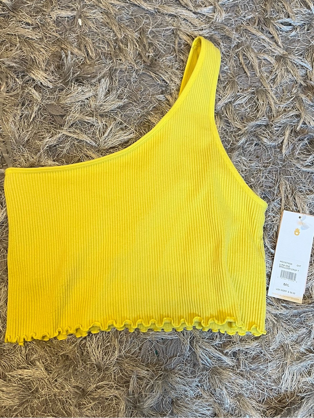 Spiritual Gangster Yellow One-Shoulder Ribbed Crop Top